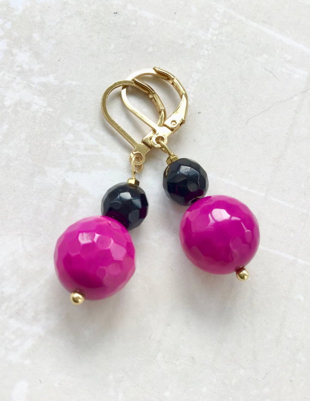 Cercei agate ciclam & onix negru