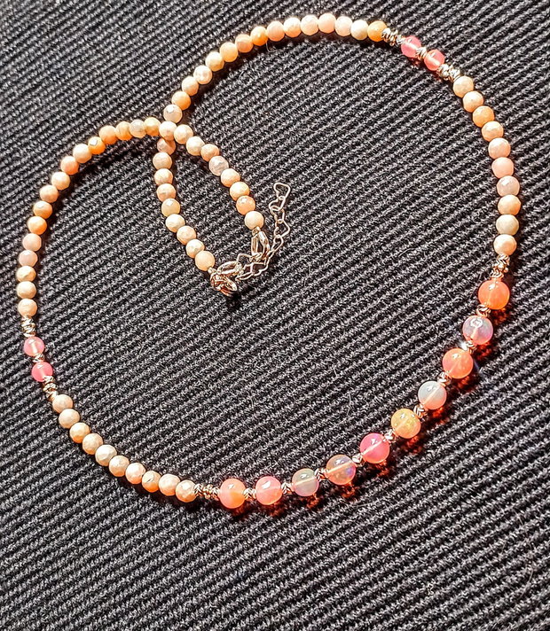 Colier argint opal de foc etiopian opal roz minimalist boho chic trendy - Transport gratuit