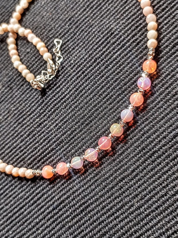 Colier argint opal de foc etiopian opal roz minimalist boho chic trendy - Transport gratuit