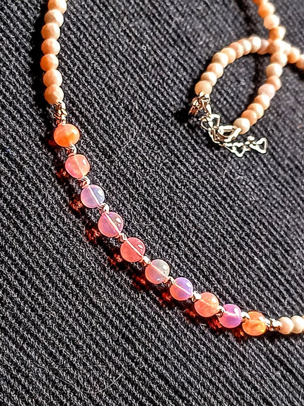 Colier argint opal de foc etiopian opal roz minimalist boho chic trendy - Transport gratuit