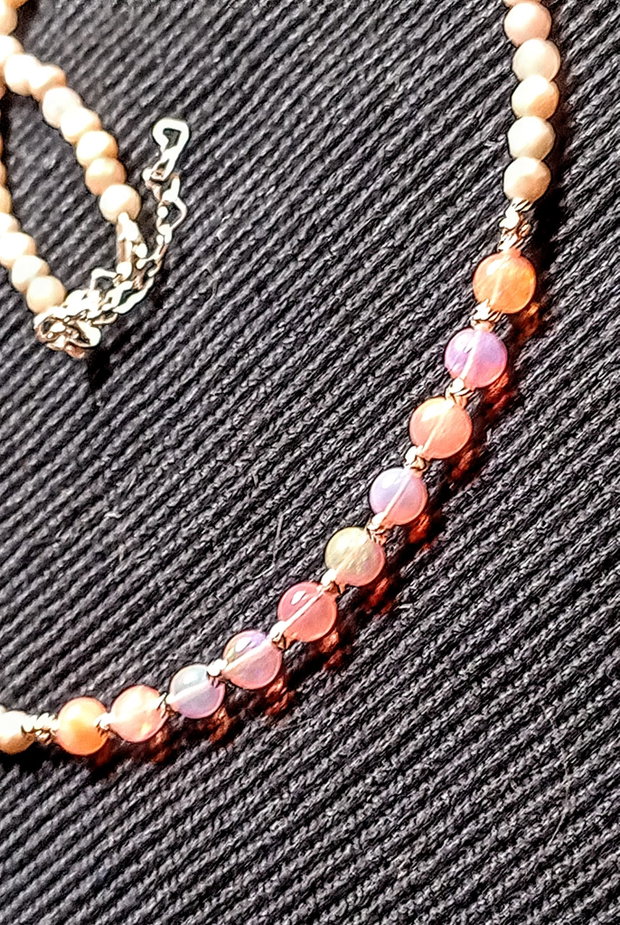 Colier argint opal de foc etiopian opal roz minimalist boho chic trendy - Transport gratuit