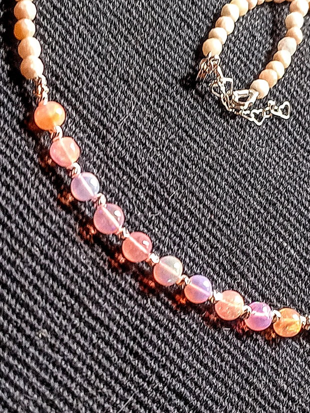 Colier argint opal de foc etiopian opal roz minimalist boho chic trendy - Transport gratuit