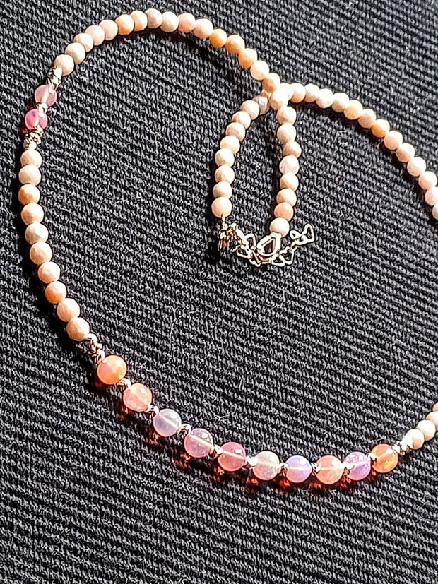 Colier argint opal de foc etiopian opal roz minimalist boho chic trendy - Transport gratuit