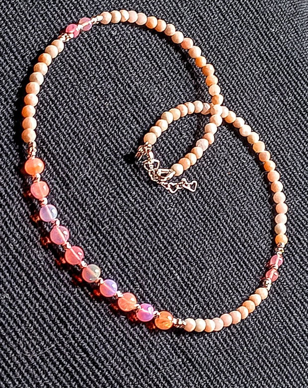 Colier argint opal de foc etiopian opal roz minimalist boho chic trendy - Transport gratuit