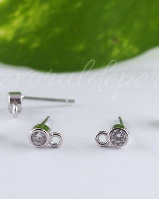 Baza cercei, argint 925 si cubic zirconia, 4.5mm (1per)