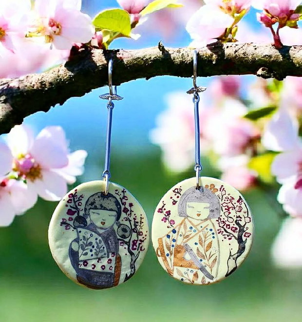 Cercei din portelan si argint - SAKURA