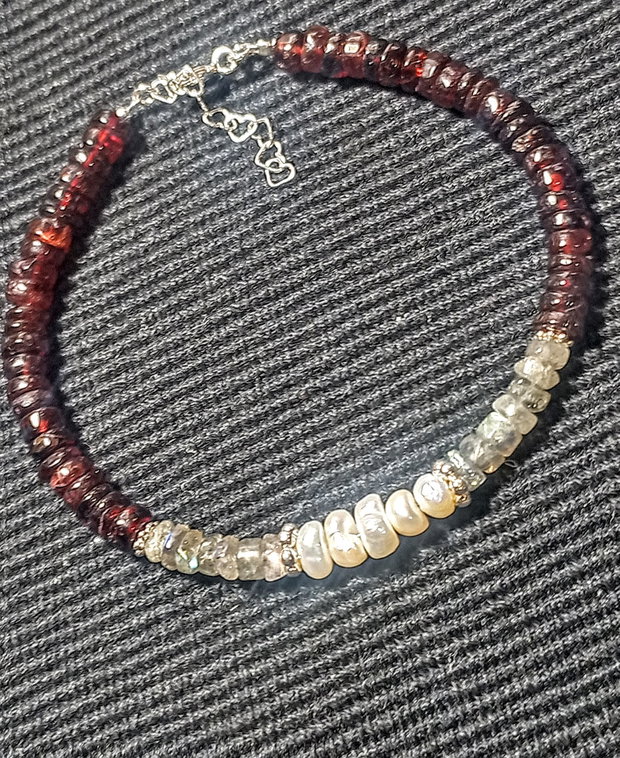 Bratara argint perle naturale de cultura labradorit granat disc heishi minimalist boho chic trendy