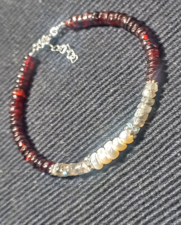 Bratara argint perle naturale de cultura labradorit granat disc heishi minimalist boho chic trendy
