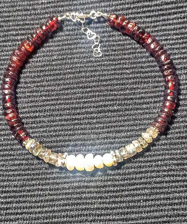 Bratara argint perle naturale de cultura labradorit granat disc heishi minimalist boho chic trendy
