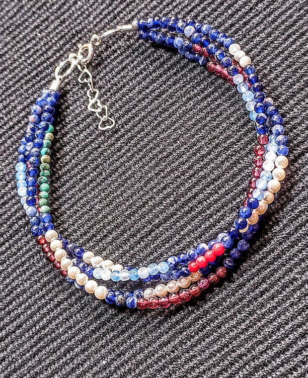 Bratara argint X 4 mixt pietre semipretioase sodalit aventurin granat perle seashell turcoaz coral minimalista boho chic trendy - Transport gratuit