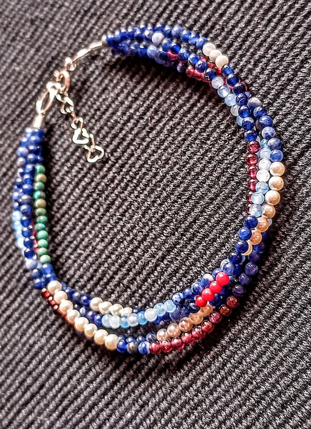 Bratara argint X 4 mixt pietre semipretioase sodalit aventurin granat perle seashell turcoaz coral minimalista boho chic trendy - Transport gratuit