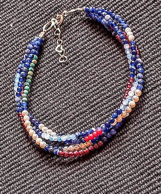 Bratara argint X 4 mixt pietre semipretioase sodalit aventurin granat perle seashell turcoaz coral minimalista boho chic trendy - Transport gratuit