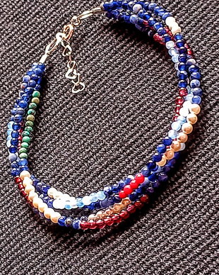 Bratara argint X 4 mixt pietre semipretioase sodalit aventurin granat perle seashell turcoaz coral minimalista boho chic trendy - Transport gratuit