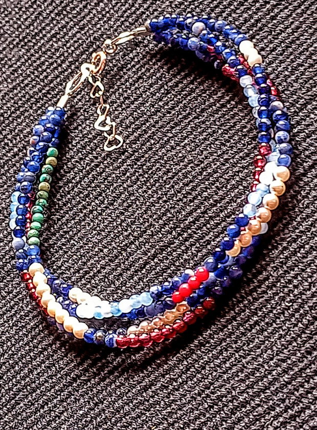 Bratara argint X 4 mixt pietre semipretioase sodalit aventurin granat perle seashell turcoaz coral minimalista boho chic trendy - Transport gratuit