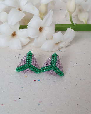 Cercei Handmade Triunghiulari din Mărgele Miyuki  Lila și Verde