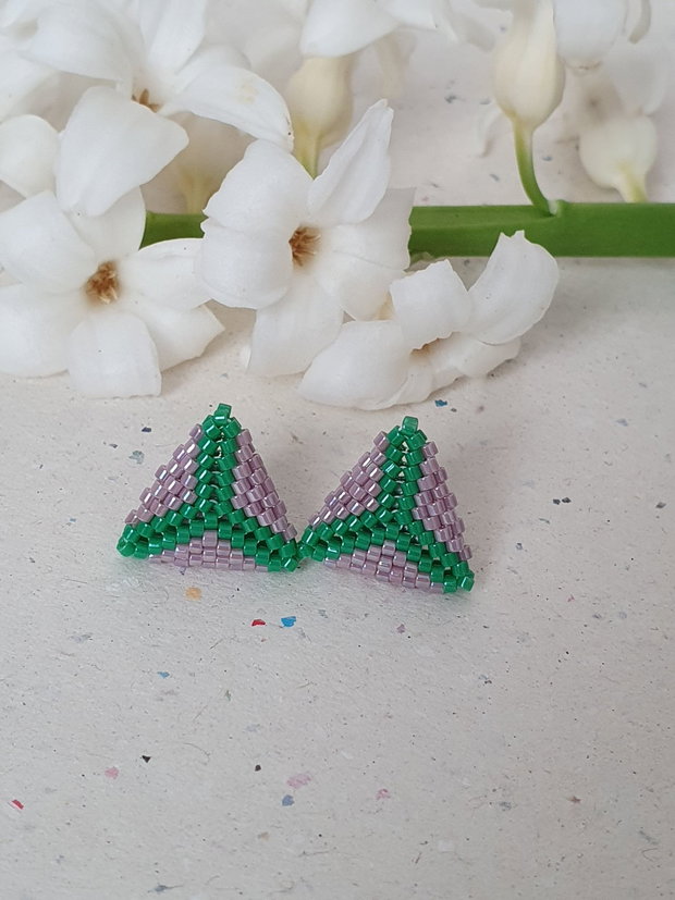 Cercei Handmade Triunghiulari din Mărgele Miyuki Lila și Verde