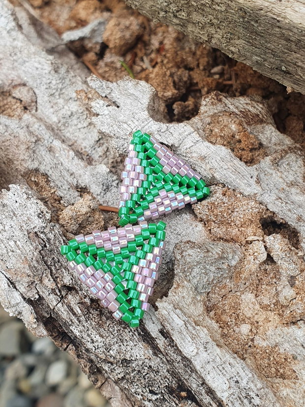 Cercei Handmade Triunghiulari din Mărgele Miyuki Lila și Verde
