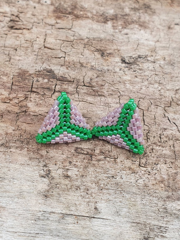 Cercei Handmade Triunghiulari din Mărgele Miyuki Lila și Verde