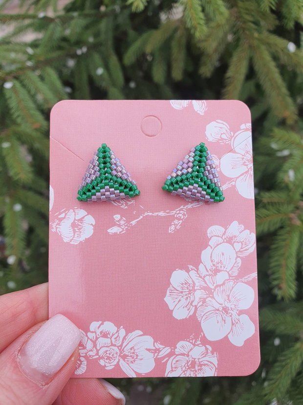 Cercei Handmade Triunghiulari din Mărgele Miyuki Lila și Verde
