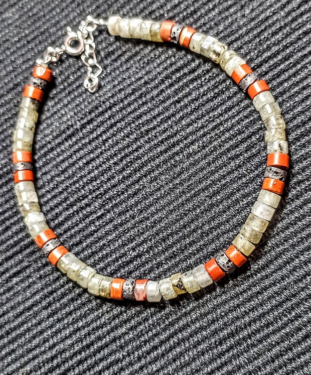 Bratara argint labradorit lava jad rosu heishi discuri minimalista boho chic trendy