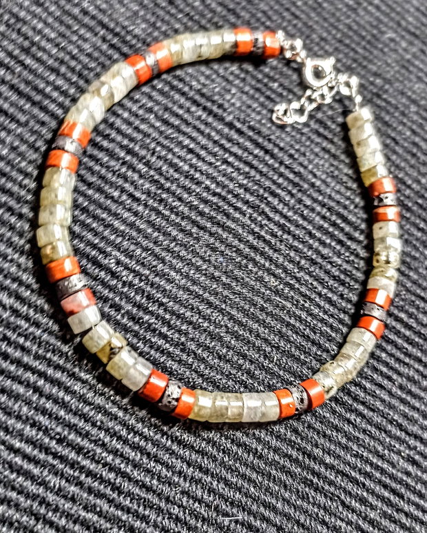 Bratara argint labradorit lava jad rosu heishi discuri minimalista boho chic trendy