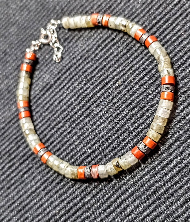 Bratara argint labradorit lava jad rosu heishi discuri minimalista boho chic trendy