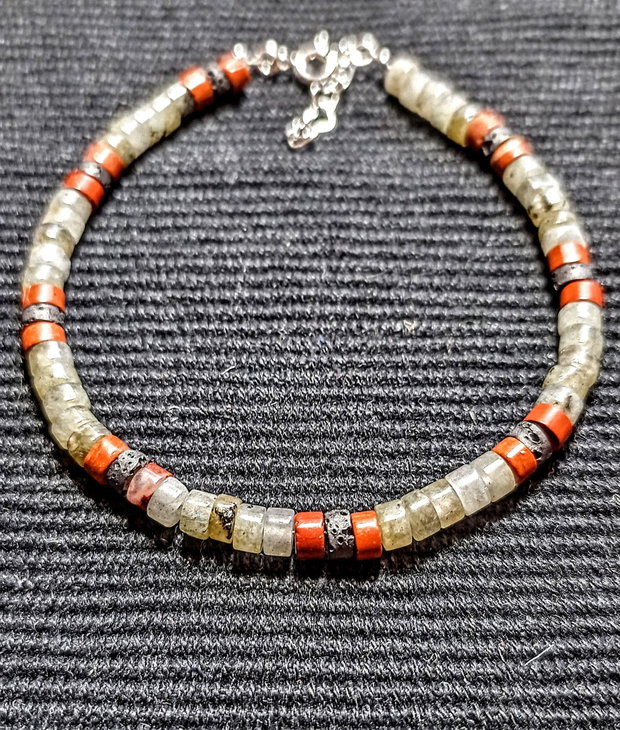 Bratara argint labradorit lava jad rosu heishi discuri minimalista boho chic trendy