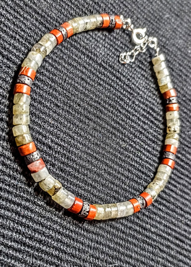 Bratara argint labradorit lava jad rosu heishi discuri minimalista boho chic trendy