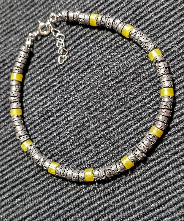 Bratara argint lava jad heishi minimalista boho chic trendy