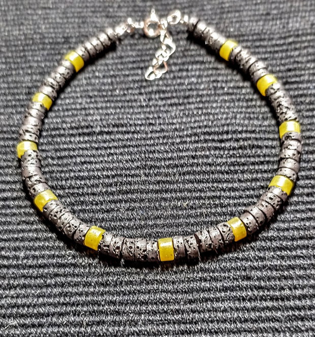Bratara argint lava jad heishi minimalista boho chic trendy