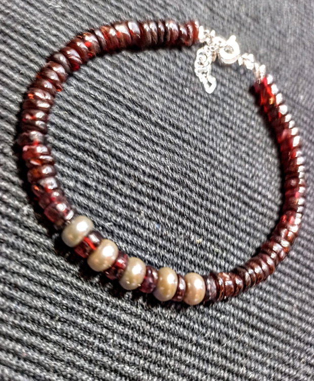 Bratara argint perle naturale de cultura gri granat heishi boho chic trendy cadou - Traansport gratuit