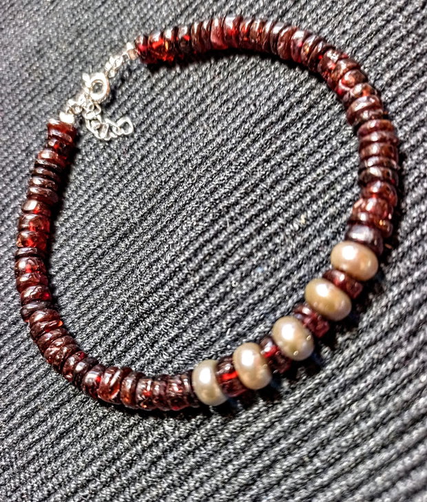Bratara argint perle naturale de cultura gri granat heishi boho chic trendy cadou - Traansport gratuit