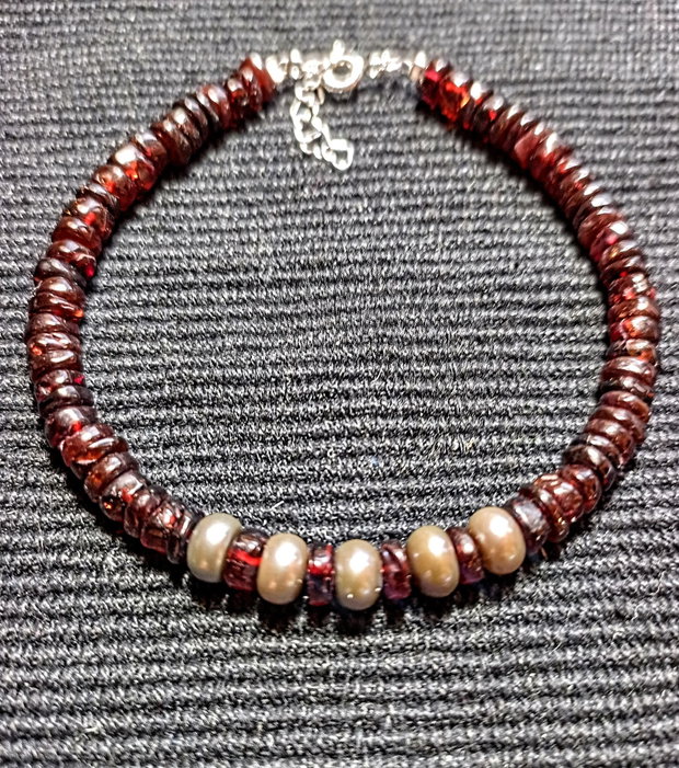 Bratara argint perle naturale de cultura gri granat heishi boho chic trendy cadou - Traansport gratuit