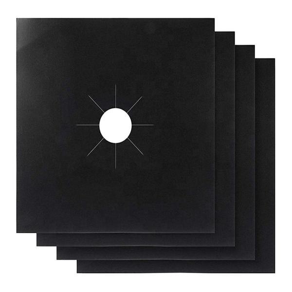 Set 4 protectii aragaz, teflon, negru, 27x27 cm