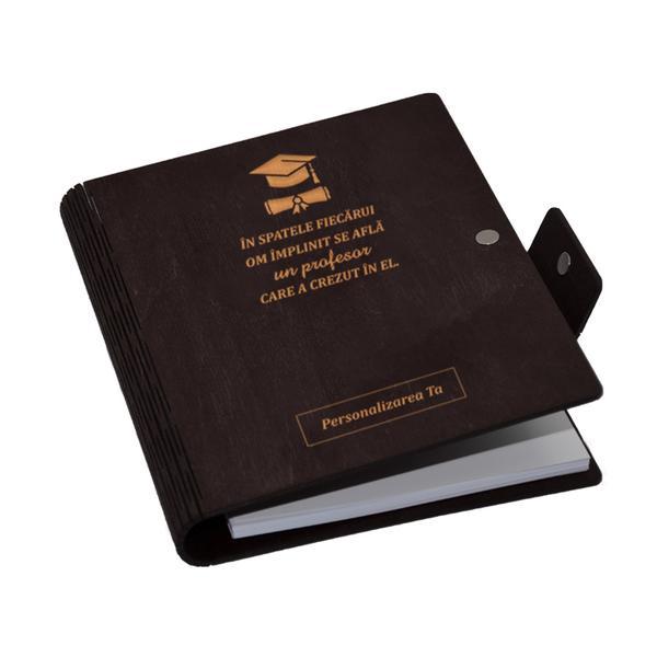Agenda A5 din lemn personalizata, wenge, Piksel, Absolvire, Profesori, Invatatori, 100 pagini