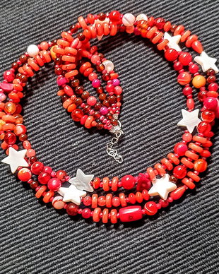 Colier argint X3 mixt pietre semipretioase jad coral agat sidef stele bratara wrap boho chic trendy