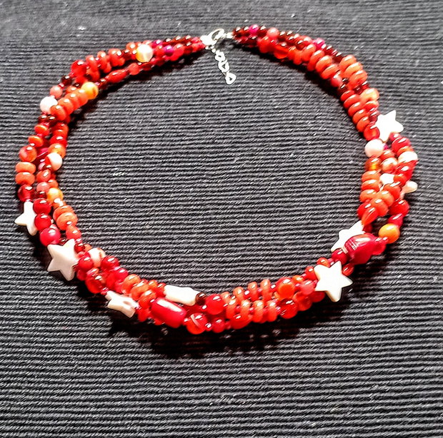 Colier argint X3 mixt pietre semipretioase jad coral agat sidef stele bratara wrap boho chic trendy