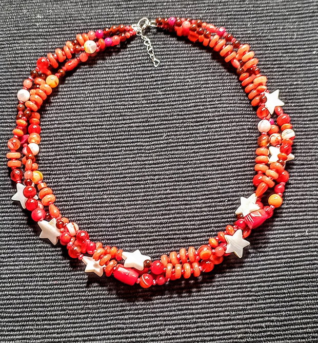Colier argint X3 mixt pietre semipretioase jad coral agat sidef stele bratara wrap boho chic trendy