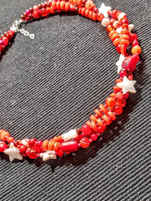 Colier argint X3 mixt pietre semipretioase jad coral agat sidef stele bratara wrap boho chic trendy
