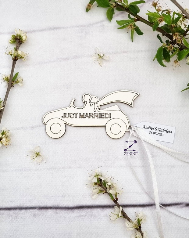 Marturie nunta magnet Just married, marturie magnet nunta, magnet Just married, marturie personalizata, magnet cu nume