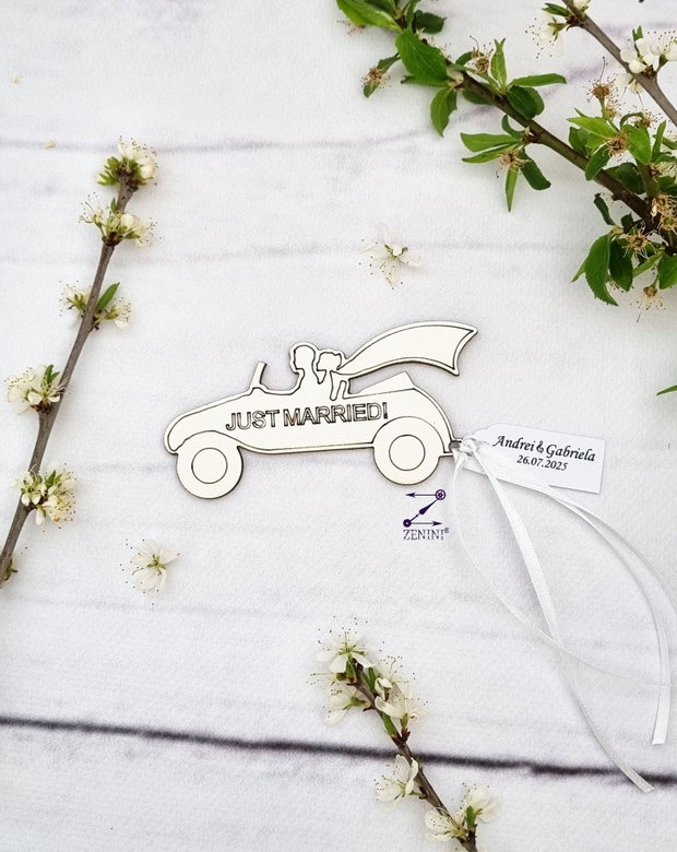 Marturie nunta magnet Just married, marturie magnet nunta, magnet Just married, marturie personalizata, magnet cu nume