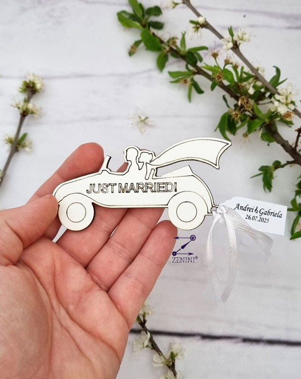 Marturie nunta magnet Just married, marturie magnet nunta, magnet Just married, marturie personalizata, magnet cu nume