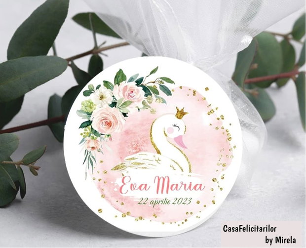 Etichete mărturii botez fetițe Unicorn roz