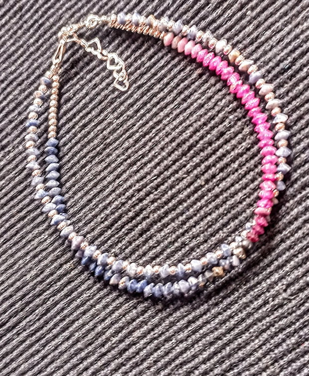 Bratara argint X2 safir albastru roz nuante minimalista asimetrica boho chic trendy - Transport gratuit