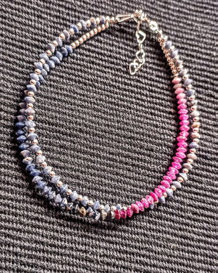 Bratara argint X2 safir albastru roz nuante minimalista asimetrica boho chic trendy - Transport gratuit