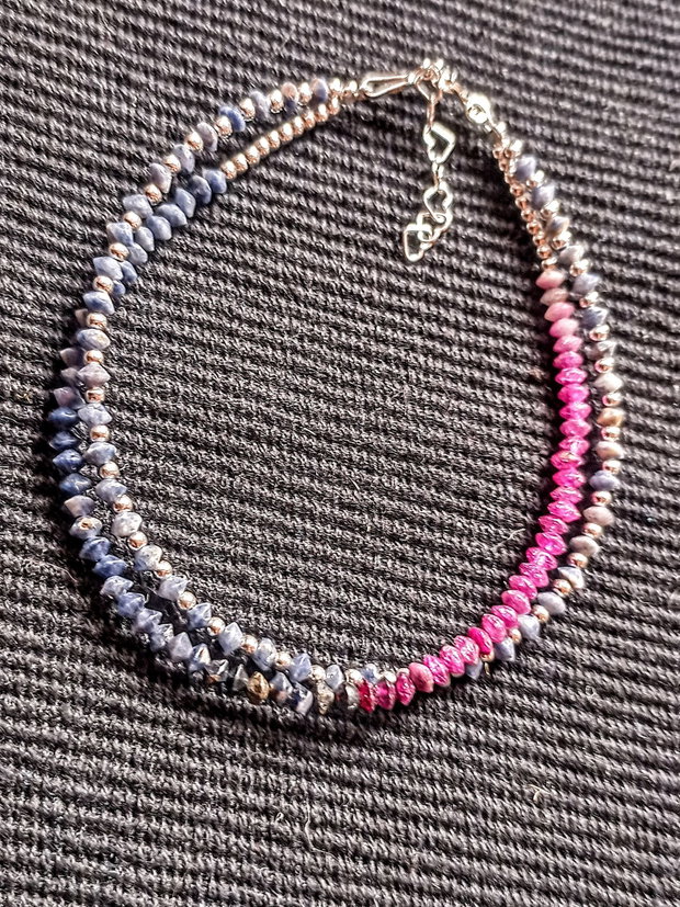 Bratara argint X2 safir albastru roz nuante minimalista asimetrica boho chic trendy - Transport gratuit