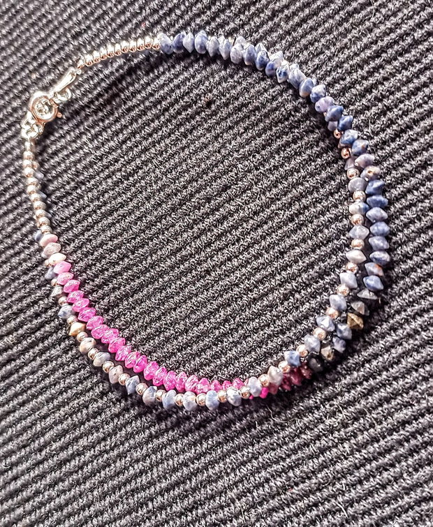 Bratara argint X2 safir albastru roz nuante minimalista asimetrica boho chic trendy - Transport gratuit