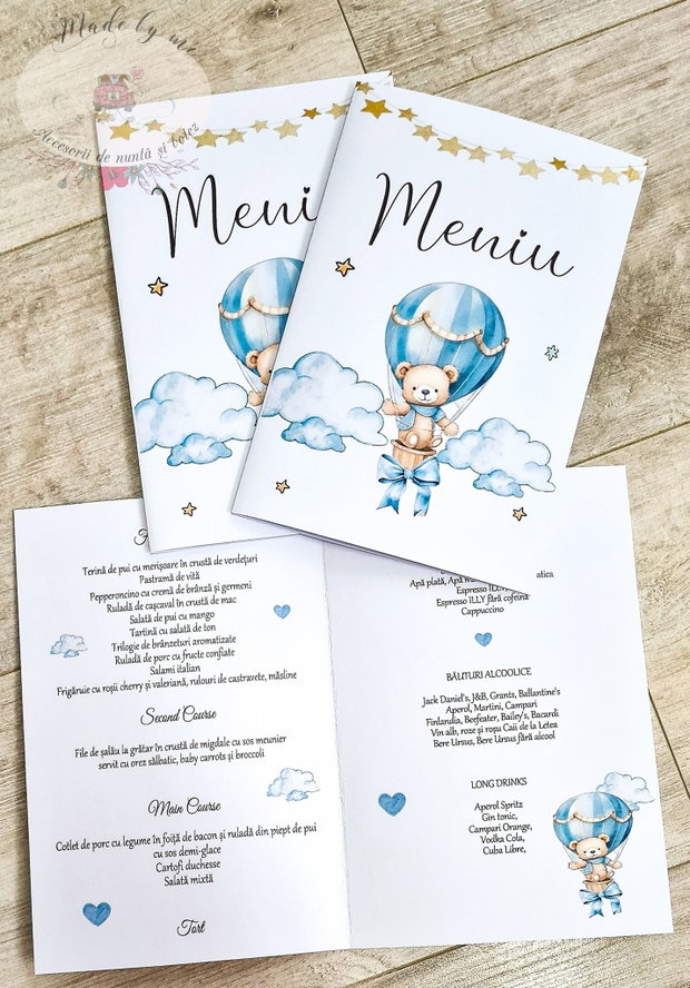 Meniu carticica botez urs
