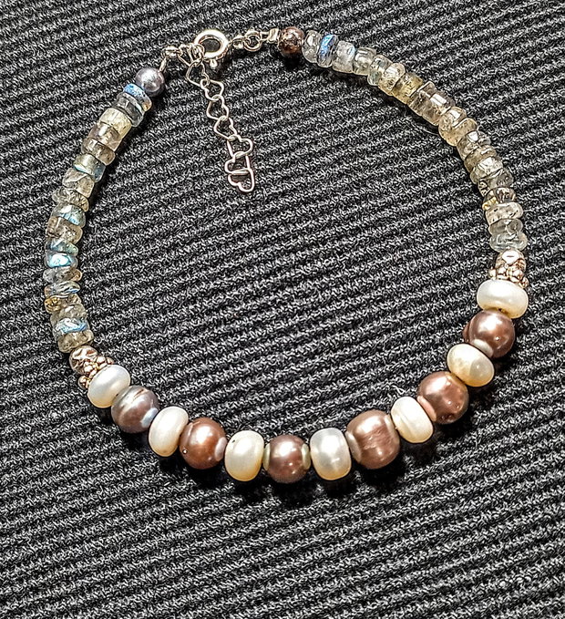 Bratara argint perle naturale de cultura labradorit boho chic trendy cadou