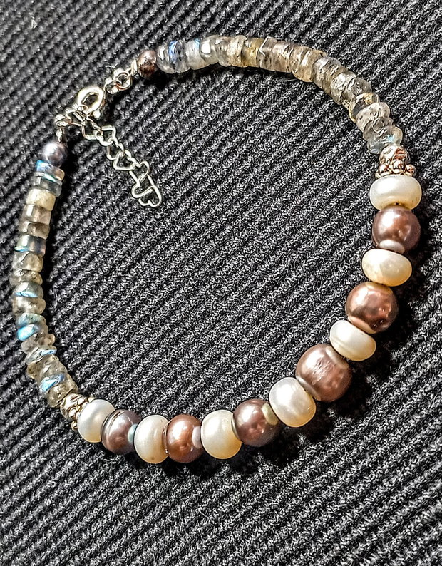 Bratara argint perle naturale de cultura labradorit boho chic trendy cadou